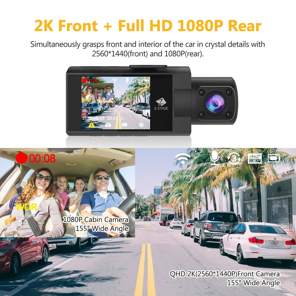 and Dash Cam Dash Inside New Version WiFi Z-Edge Cam, Front Z3Pro Dual 2K+1080P