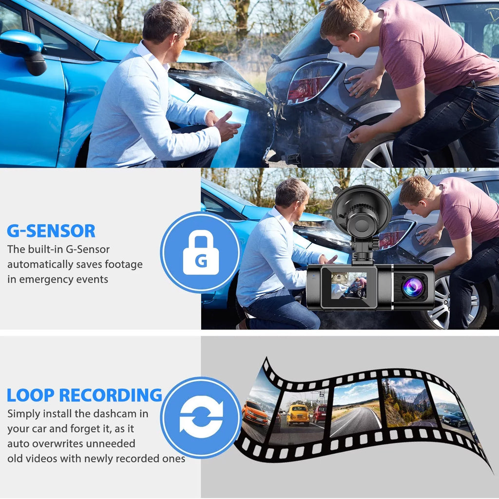 Loop Cabin Car Cam Driving Inside Camera IR 24H Dual Night Front Recording Parking Camera, TSV Recorder, Cam Dash G-Sensor Car Dash with Vision, Mode, 1080P