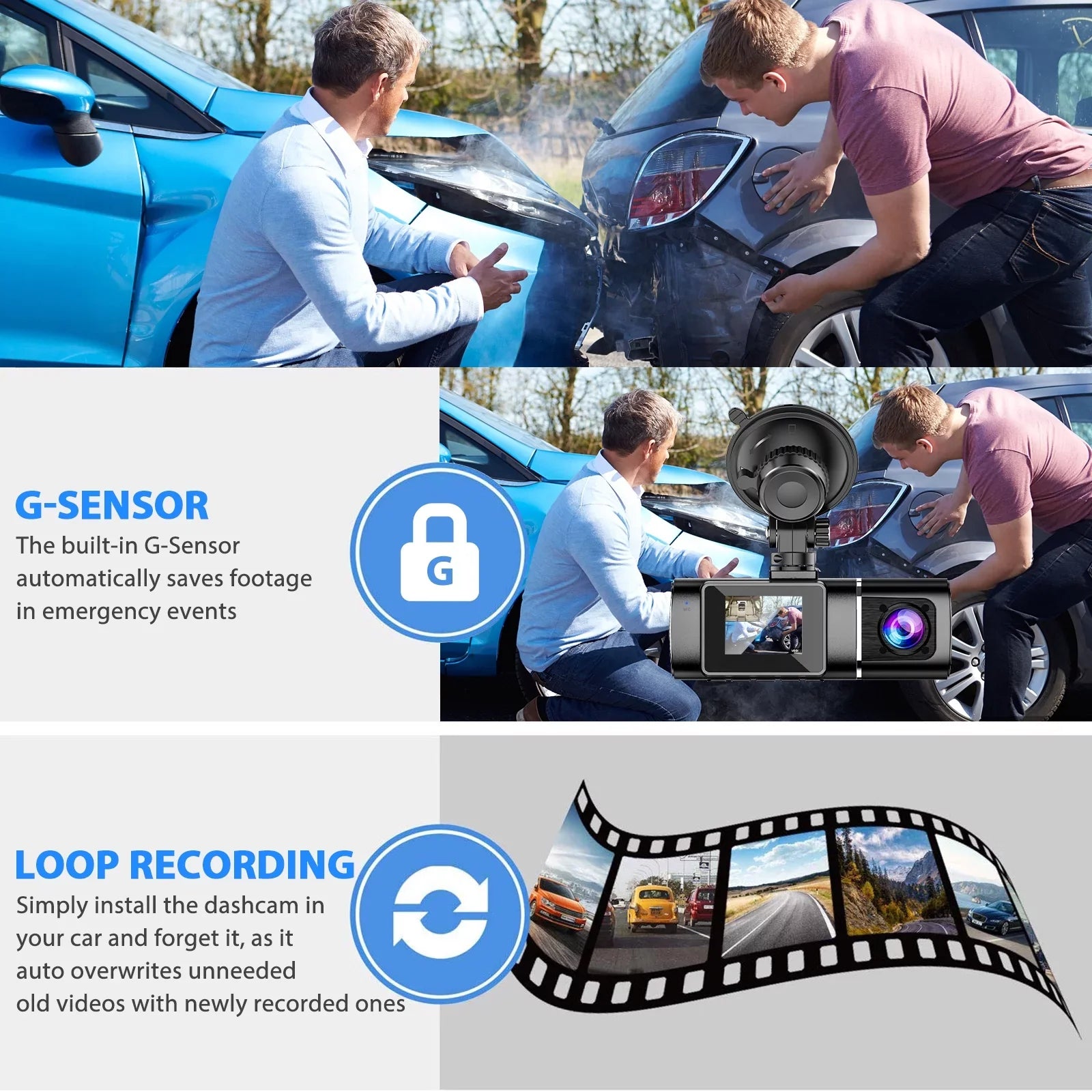 Loop Cabin Car Cam Driving Inside Camera IR 24H Dual Night Front Recording Parking Camera, TSV Recorder, Cam Dash G-Sensor Car Dash with Vision, Mode, 1080P