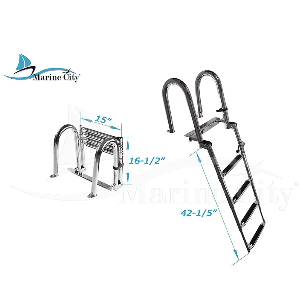 4 Step Marine Steel Transom Ladder Stainless City Telescoping