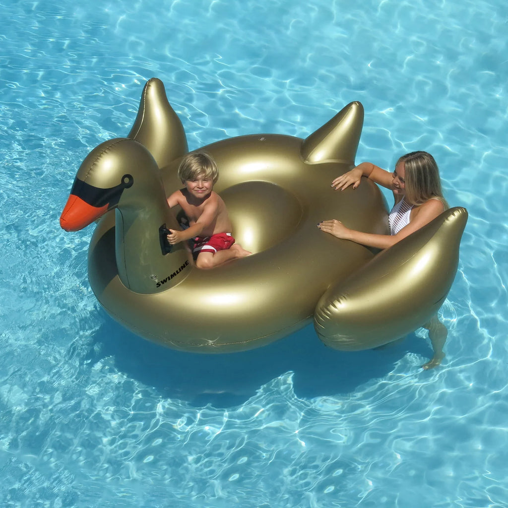 Float, Gold Ride-On 75-Inch Pool Swan Swimming Inflatable Giant Central Swim