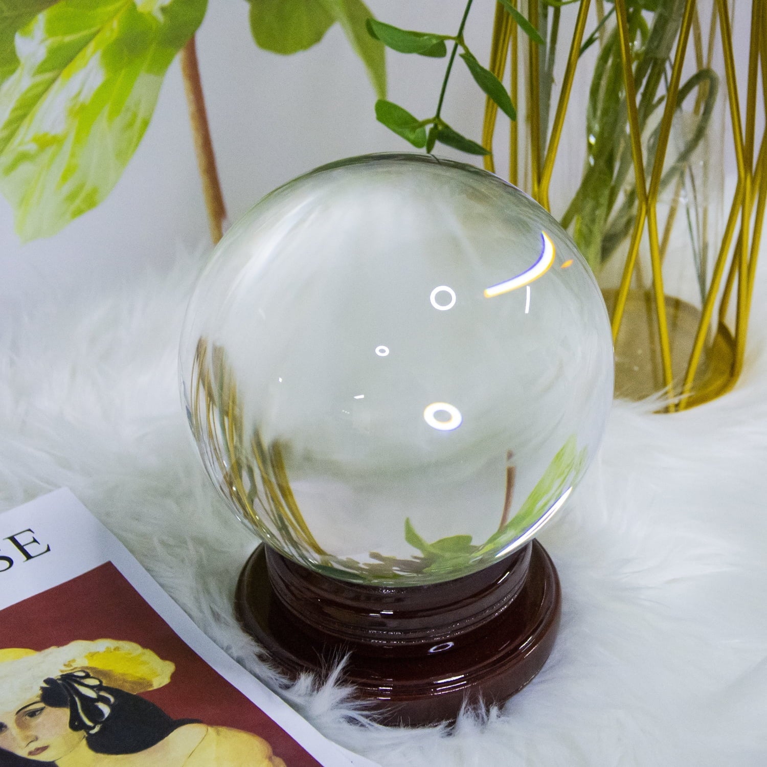 Clear Wood Ball, Gift Crystal for Marbles bimiti Magic Stand Witch Ball Glass with 5.9" Glass Large 150mm Sphere