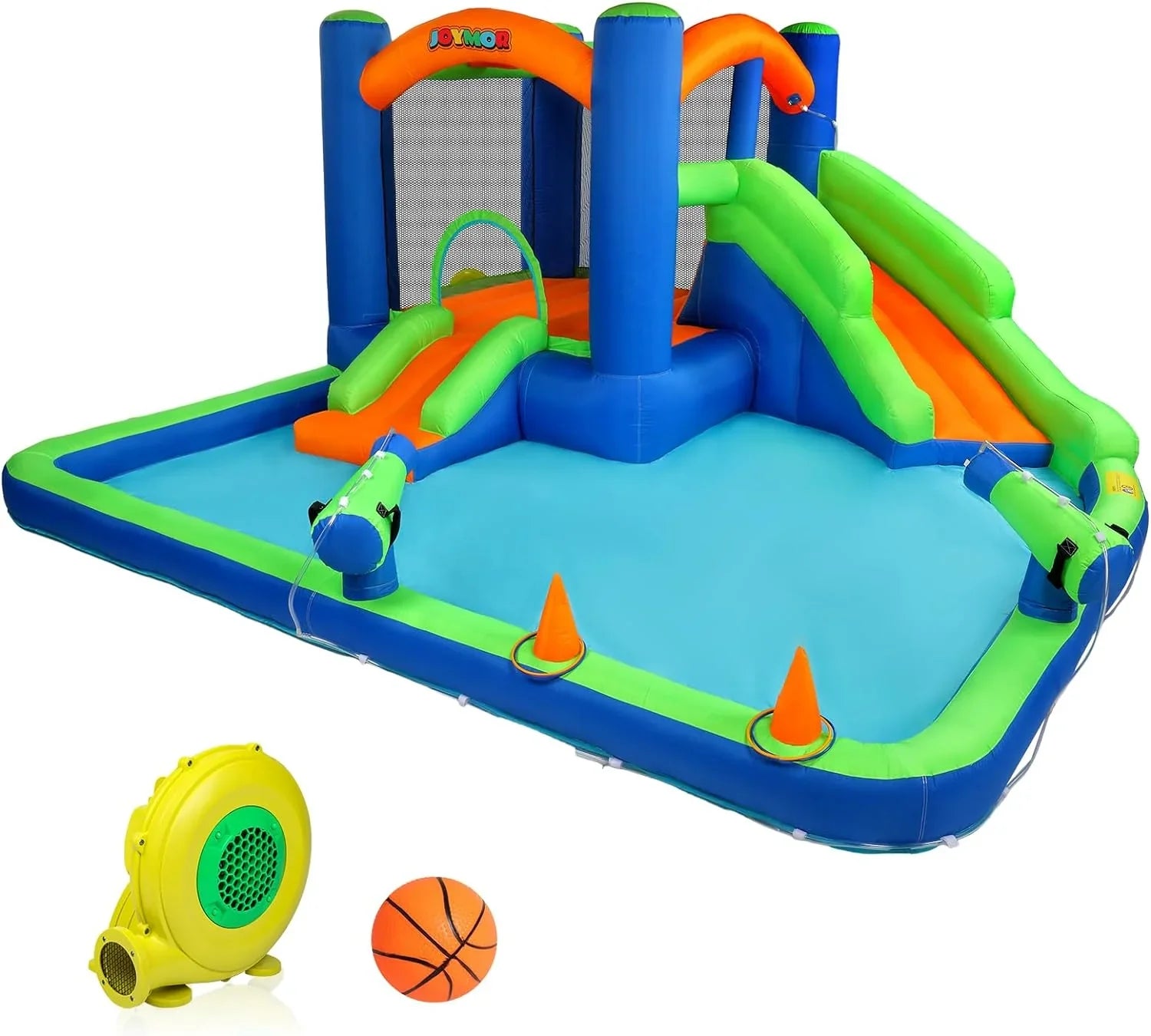 Water Game, Inflatable Hoop, House Water Blower New) House Bounce Water Inflatable (2024 JOYMOR w/Slides, Cannon, Slide 3-6, Ring-Toss Inflatable Slide Bounce Water Air Kid for w/Basketball