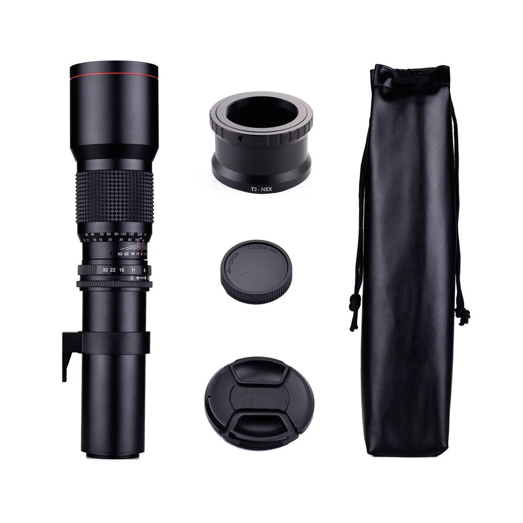 Coated Lens Ring Adapter + Aibecy F/8.0-32 A7R to Telephoto Manual Replacement NEX-6 NEX-5 Multi A5000 Cameras T-Mount 500mm NEX E-Mount Kit A7S Zoom A6500 A7 Super NEX-7 Sony for A6000 A9