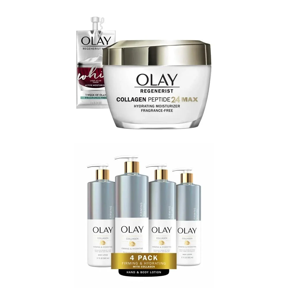 (Pack Body Moisturizer 24 Face & Firming Oz) Face Hydrating Travel Max Whip 17 Collagen, With Lotion Hydrating (1.7 Oz 4) Regenerist And Olay With Size Collagen Of Peptide Moisturizer