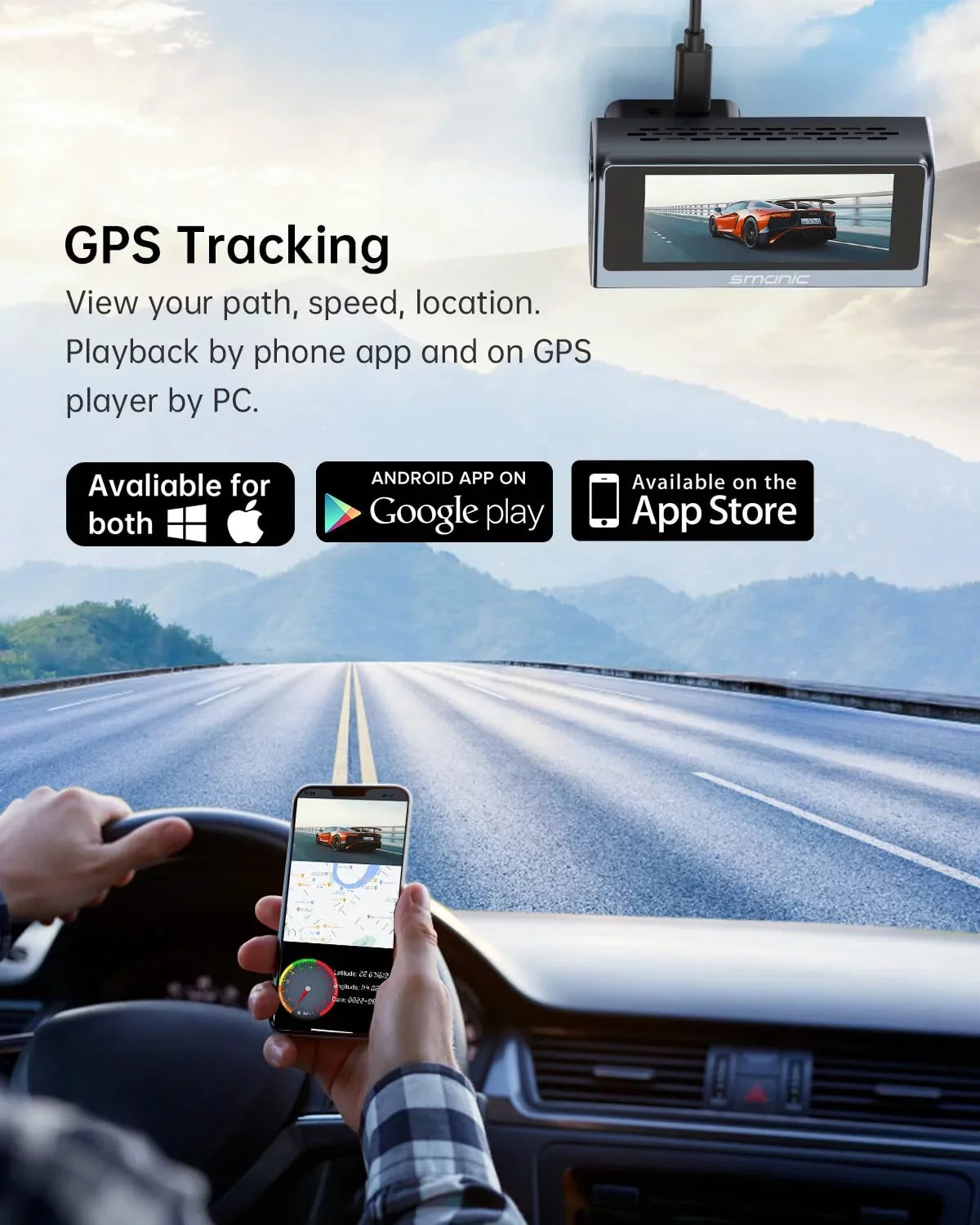 Cam GPS for Built Car Smanic WDR,24H Mode, WiFi Camera Recorder Parking 3.16” Cars Screen, Vision, Dash Recording Front, Angle, Wide Loop IPS 170° with 4k Dash Dashboard Night