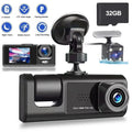 and Parking for Dash 3 Inside Night Triple Vision, Full Front Monitor Dashcam Card, Channel 1080P Cars, HD Rear Camera Three W/IR Dash Loop Car Camera Recording, TF Cam W/32GB Way G-Sensor,