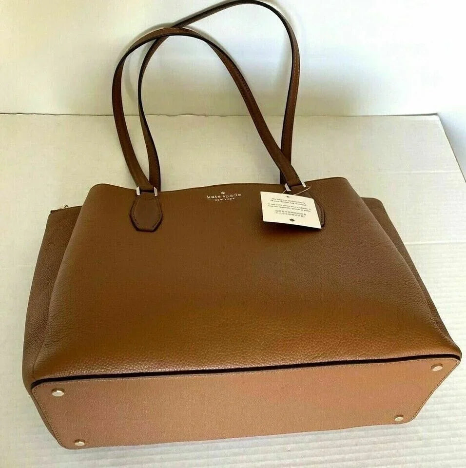 Monet NWT Large WKRU6948 Spade 3-Compartment Brown $399 Tote Kate Leather