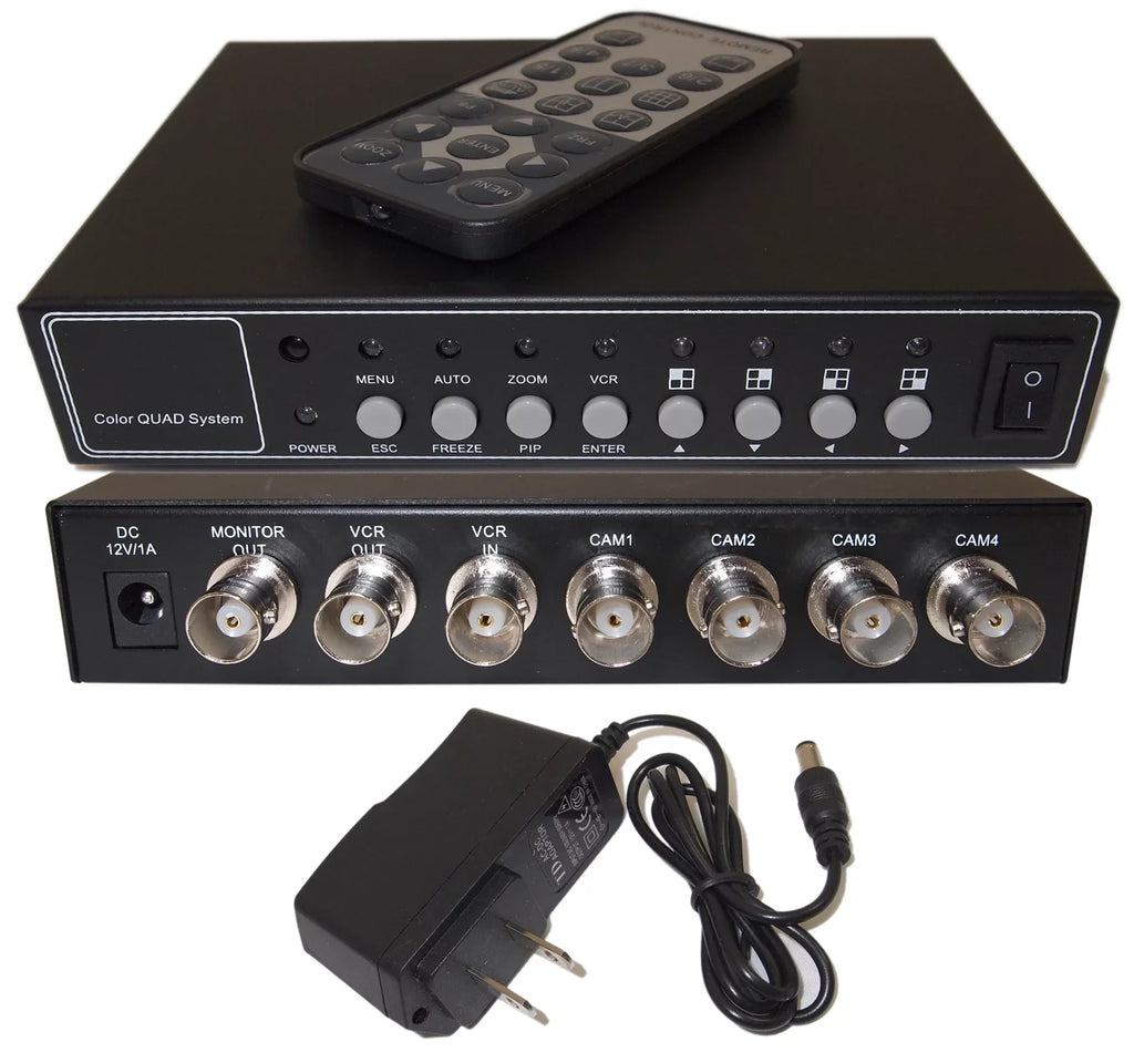 / Remote 2000mA Processor Evertech 4 Color Port Channel Splitter Analog Camera Security Quad adapter Camera) CCTV Real Control (4 and with Time