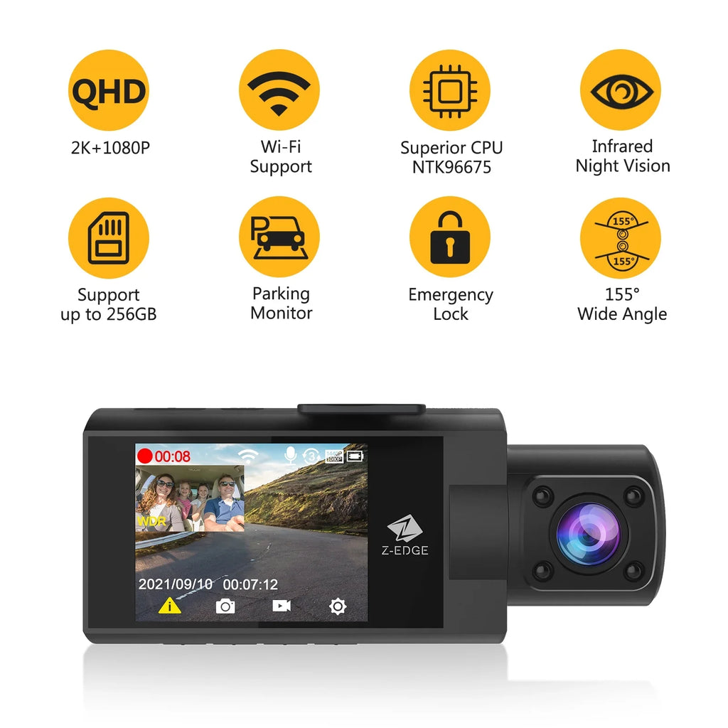 and Dash Cam Dash Inside New Version WiFi Z-Edge Cam, Front Z3Pro Dual 2K+1080P