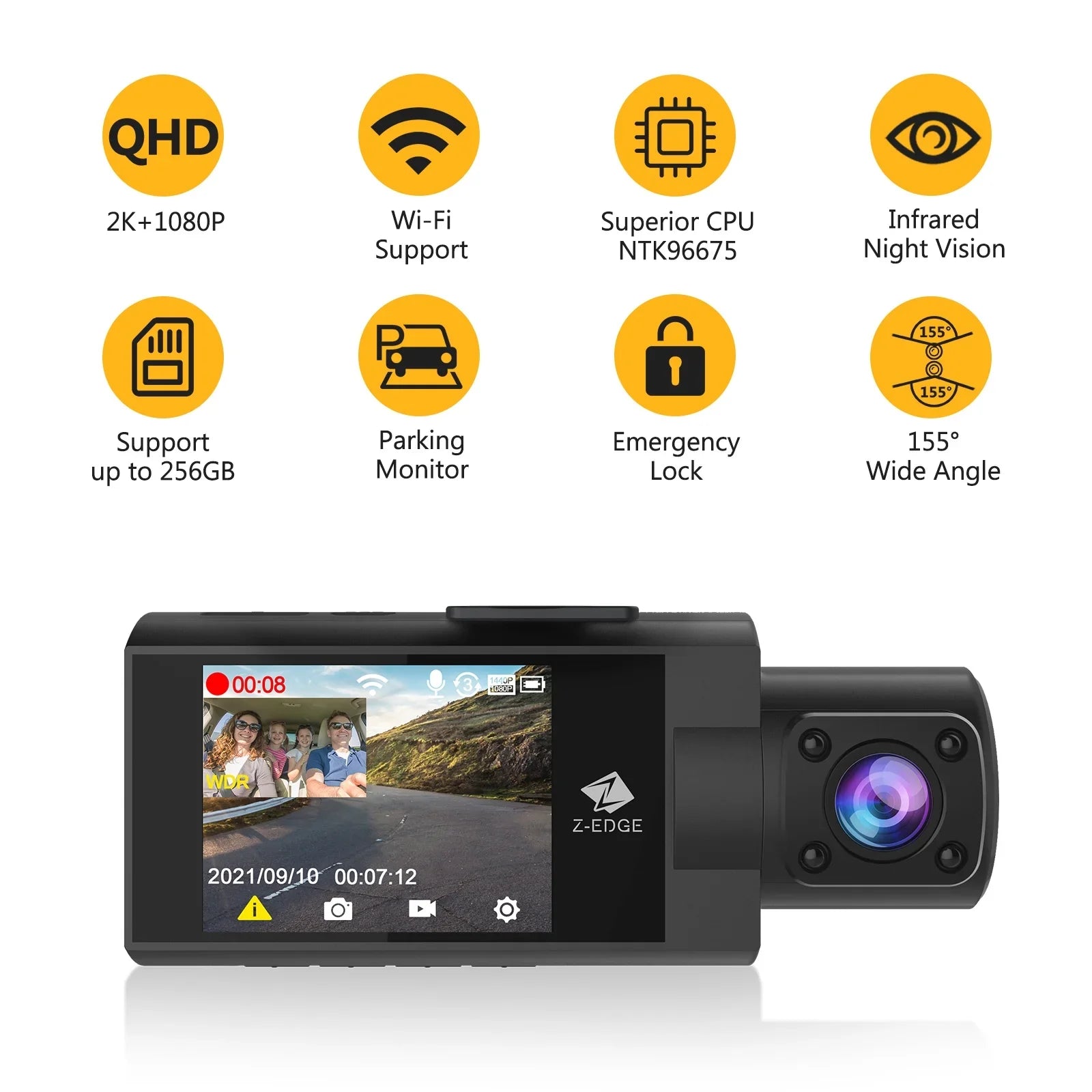 and Dash Cam Dash Inside New Version WiFi Z-Edge Cam, Front Z3Pro Dual 2K+1080P