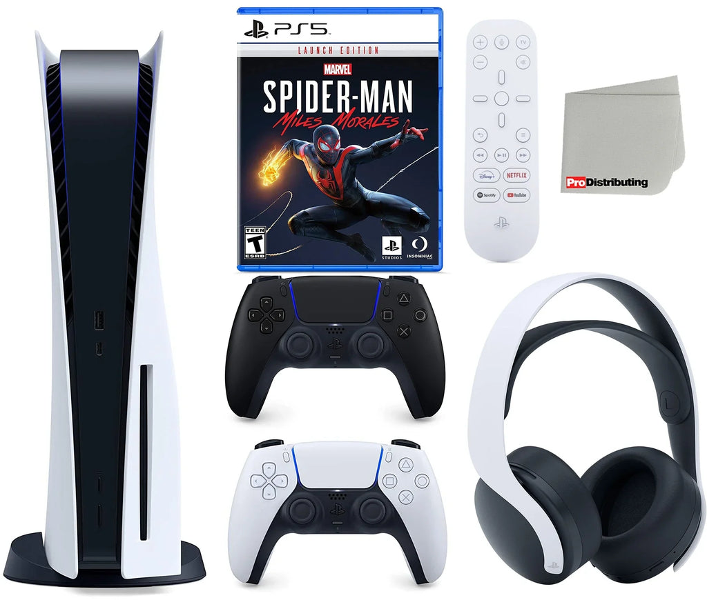 and Disc Microfiber with Sony PS5 Launch Marvel’s Remote, Cleaning Playstation 5 Version Disc) Midnight Media Black Miles Controller, Extra Cloth Bundle Edition Spider-Man: (Sony Headset, Morales