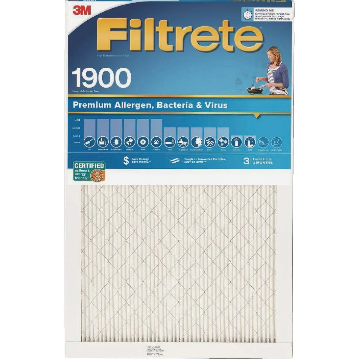 x 1 25 16 Virus Filter Filtrete Bacteria In. & x PK, 1 Allergen, Premium MPR Furnace In. 1900 In.