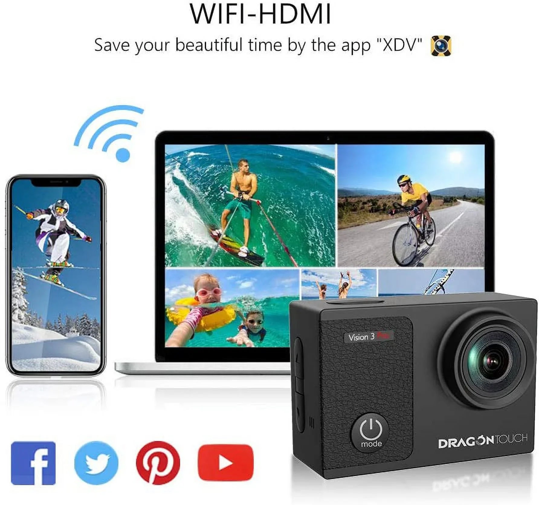 Accessories & Underwater Waterproof Camera W/ Camera,16MP Screen Pro Helmet 4K/60FPS Action Touch 3 Dragon Touch Vision 100ft