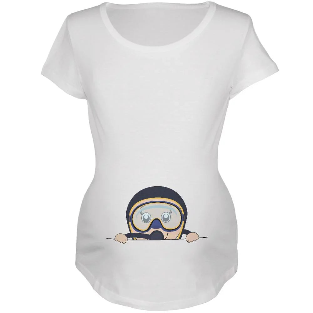 Soft Diver White Summer - X-Large Maternity Scuba T-Shirt Peeking Baby