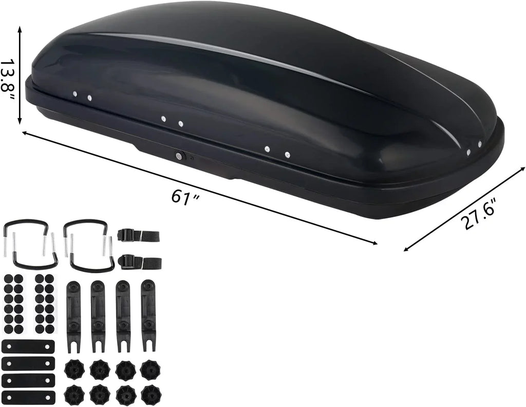 TUFFIOM Shell SUV Roof Car Hard Waterproof Luggage Box Feet Dual-Side Cubic Cargo Rack, Rooftop Carrier for Capacity, w/Cross w/Keys, Cargo Opening, Bars, Storage 13.4 Travel Black Van 150LBS