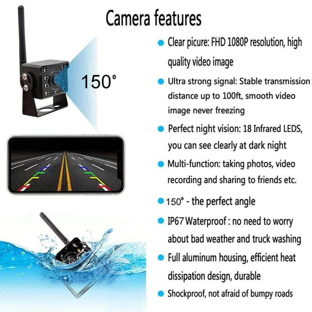 Truck Camper Reversing Rear WIFI Camera View Bus Trailer Wireless shockproof RV