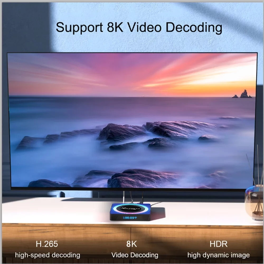 1000M Box 13.0 ROM RAM WiFi6 4GB Ethernet Quad-Core 2.4G/5.8G USB3.0 Dual HDR10+ HD 8K 32GB BT5.0 TV Band Android Ultra