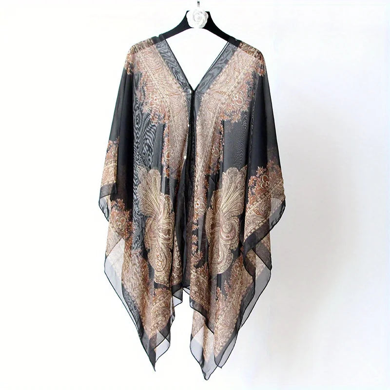 Shawl With Protection Jkzcp Sun Bikini Cover Paisley Fashionable Button Vintage Up Print