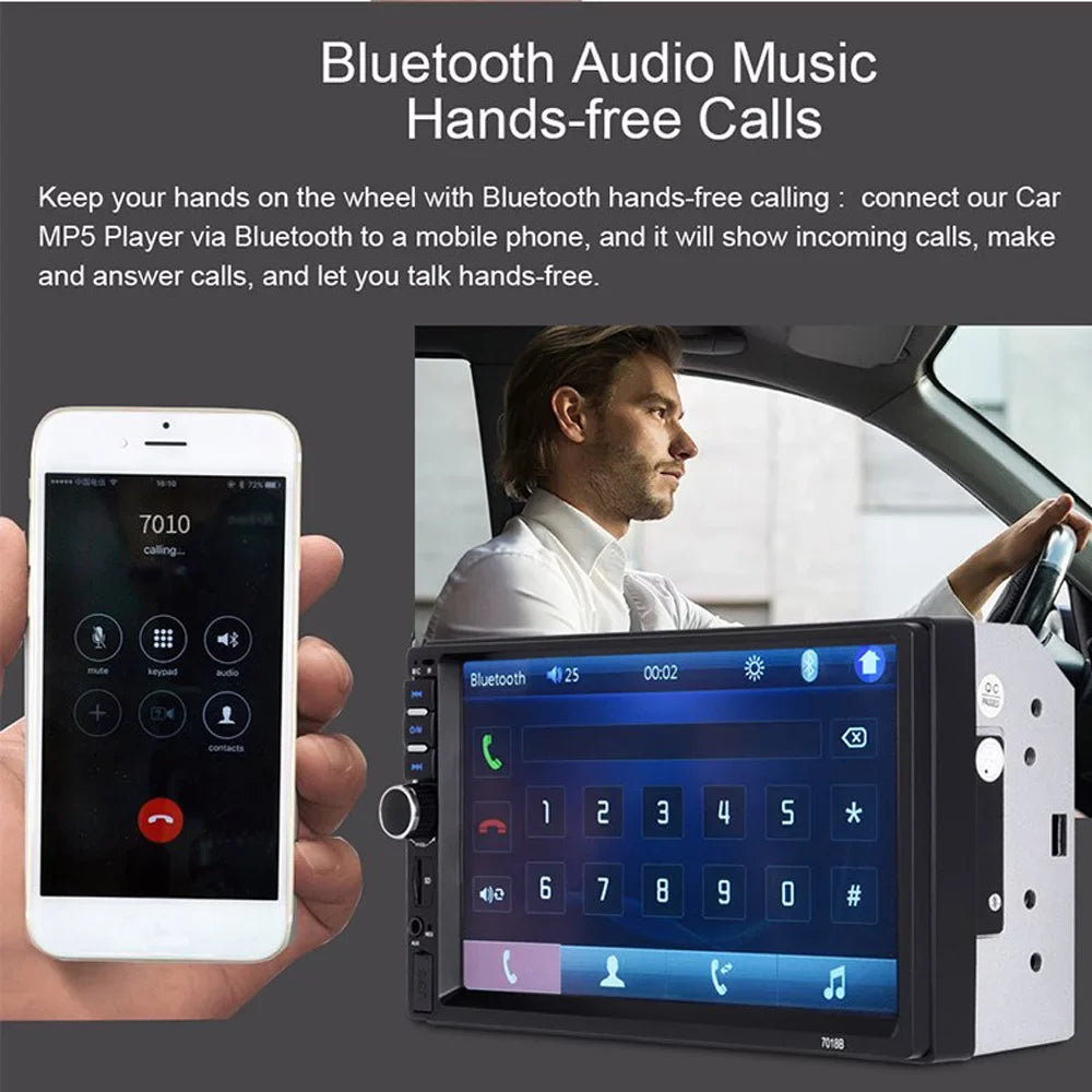 Bluetooth Stereo Car Link with Double Polarlander Audio AUX Touch 4LED Din USB with HD Backup Screen MP5/4/3 Function Car Car Multimedia Player 7-inch SD Camera Mirror Radio FM