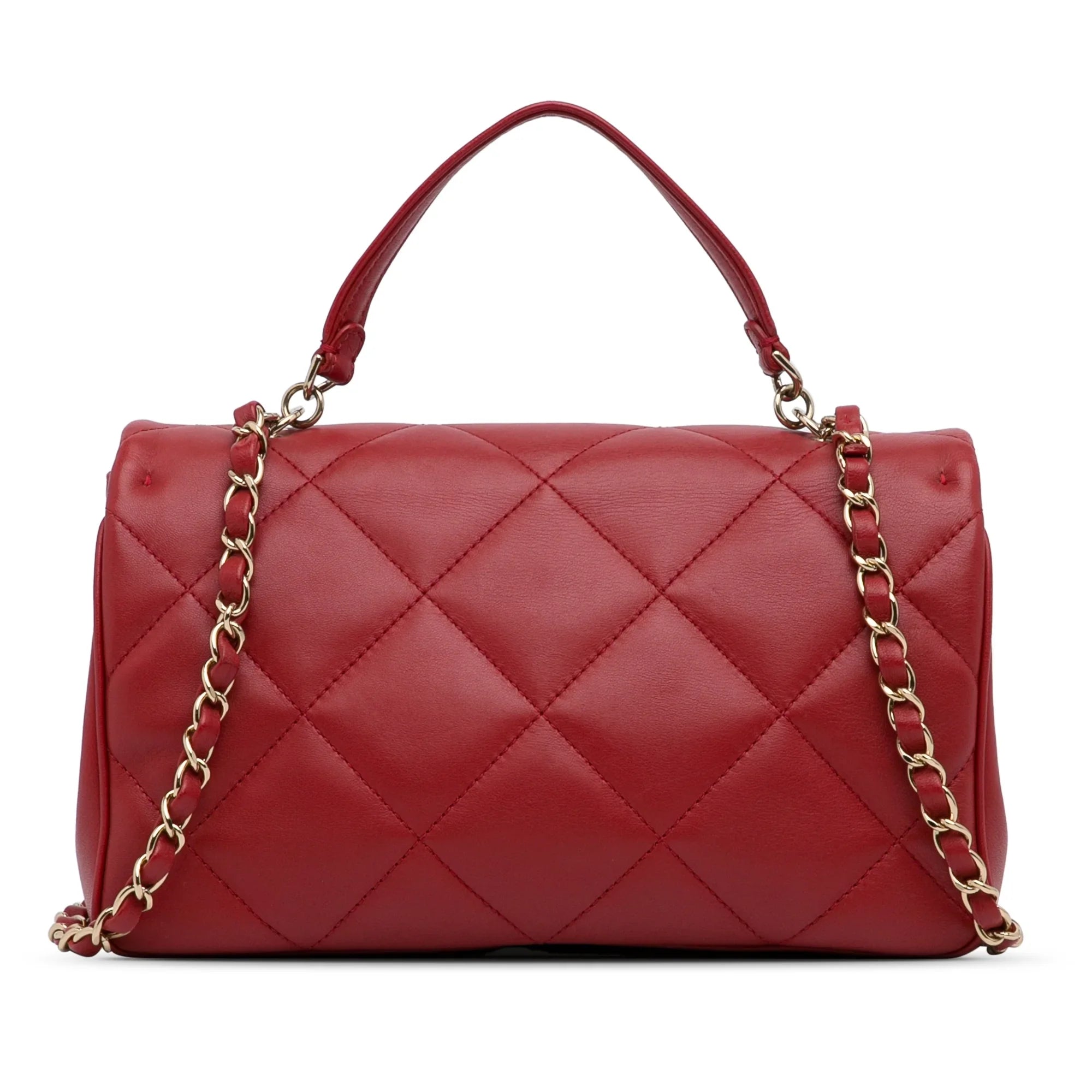 Bag Satchel Unisex Easy Pre-Owned Lambskin Carry (Good) Flap Authenticated Small Leather Chanel Red