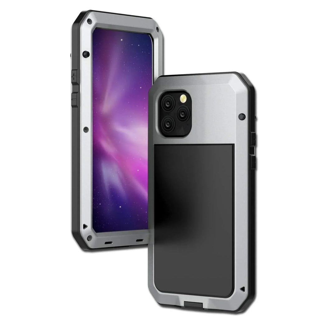 and 14 iPhone Glass Duty (Silver) Outdoor Gorilla Heavy Shockproof Aluminum Metal Rugged Scratch Protection, Resistant Military Case Travel Pro Grade