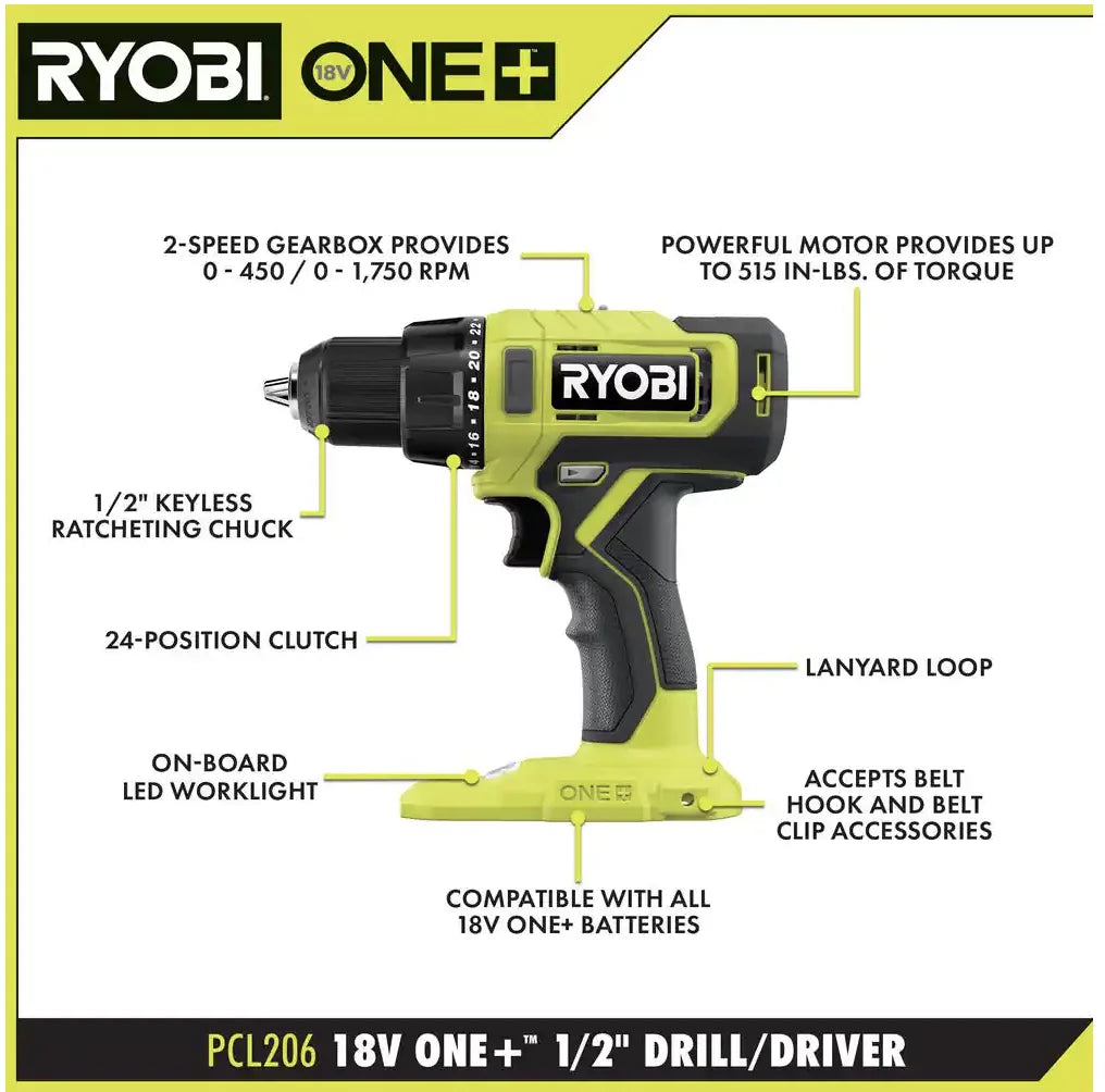 Battery, 6-Tool Combo Kit 1.5 and Cordless Battery, Ah 18V RYOBI with Ah ONE+ Charger 4.0