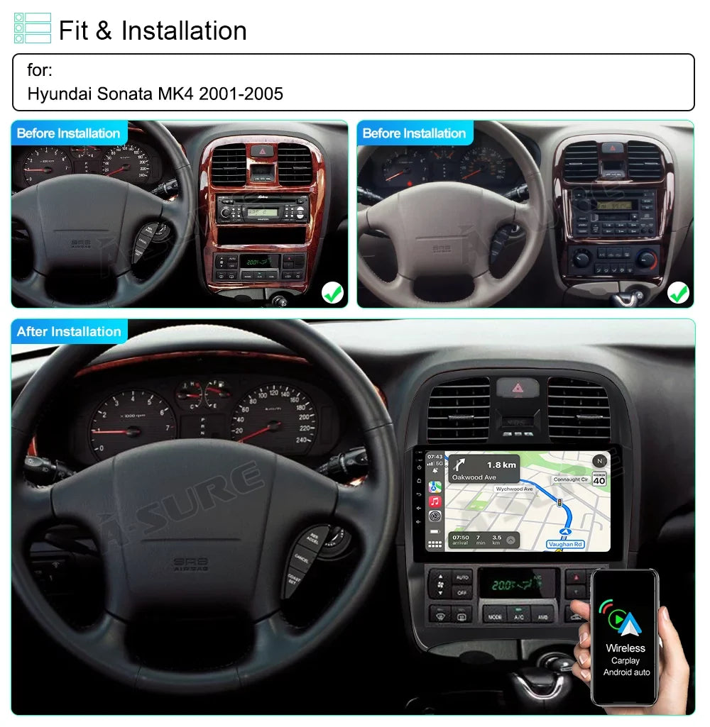 Sonata Player 2001-2005 2+32G Android 11 Srereo CarPlay for Wireless Car Hyundai