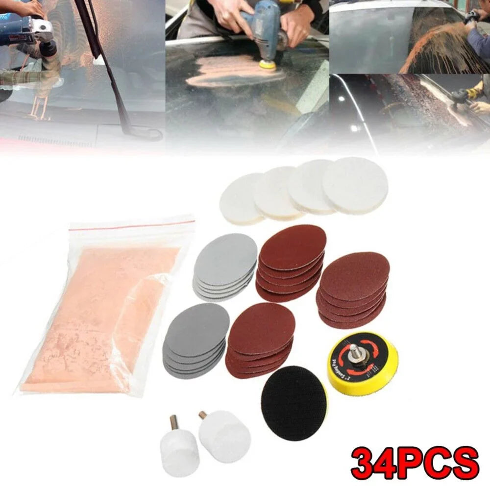 Remover,Glass 8OZ Pad Polishing Scratch Kit Deep New Wheel Cerium Oxide 2 U &