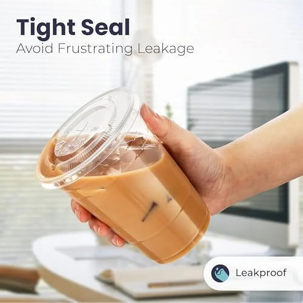 Tea for Premium Cups, 32 Lemonade oz Bubble Milkshake, BPA Stand, Drinks, Clear Juice, Coffee Free Party, Pack] Cold Smoothie Plastic Iced [50 Crystal Boba, with Cups Cup Disposable Flat Lids,