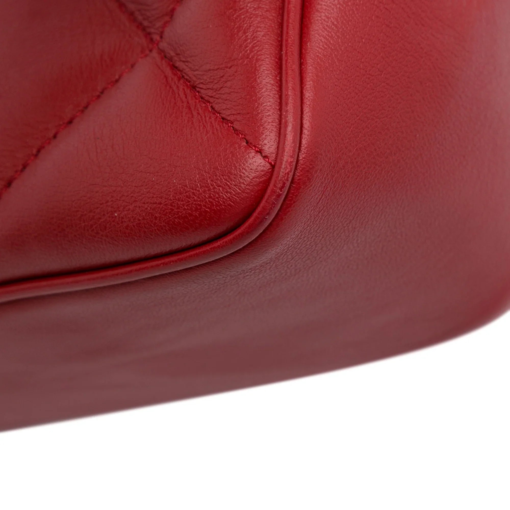 Bag Satchel Unisex Easy Pre-Owned Lambskin Carry (Good) Flap Authenticated Small Leather Chanel Red