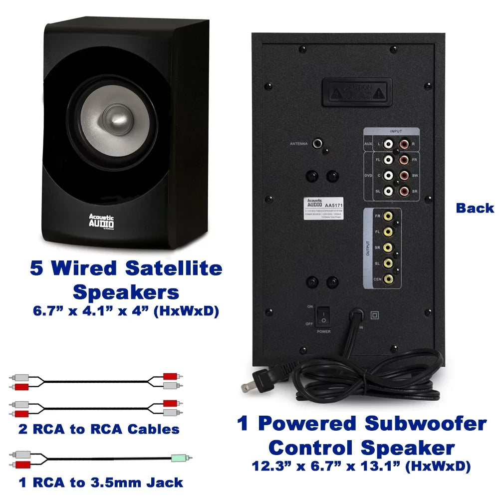 4 FM System and Theater Acoustic Home Speaker 5.1 AA5171 with Audio Bluetooth Extension Cables