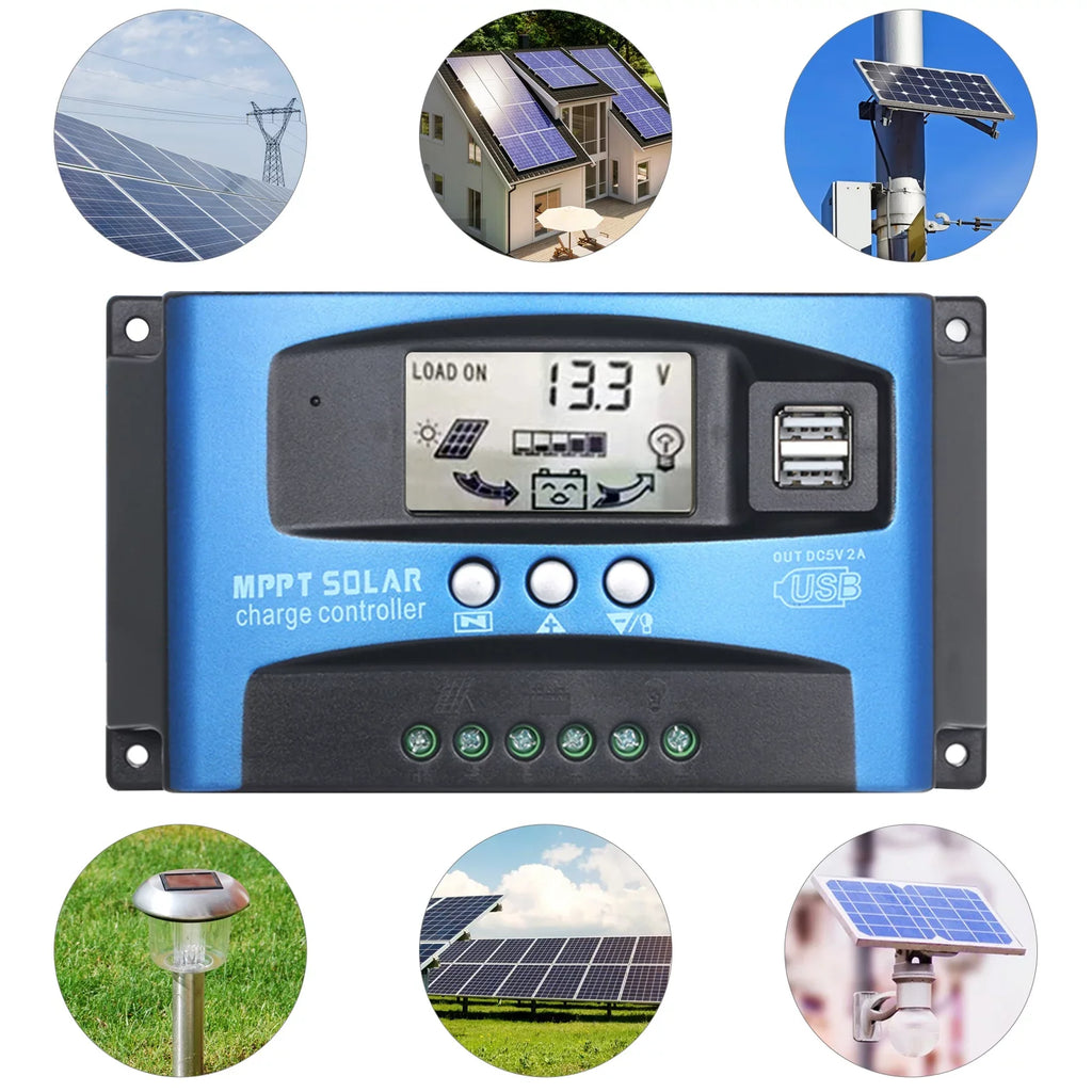 Parameter Adjustable LCD Solar Charge Controller Regulator Charge Dual Intelligent Panel USB Controller Solar Htovila 30A-100A Charge Display