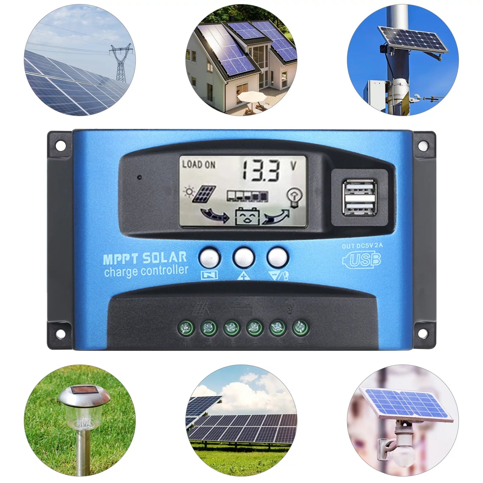 Parameter Adjustable LCD Solar Charge Controller Regulator Charge Dual Intelligent Panel USB Controller Solar Htovila 30A-100A Charge Display