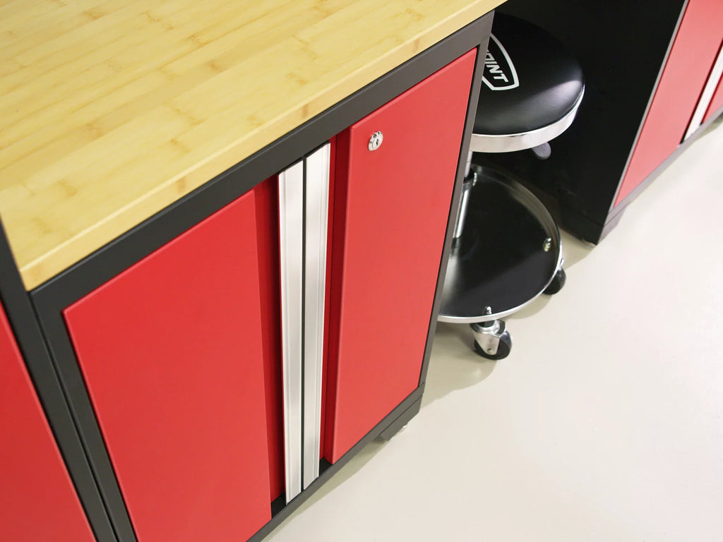 Duty Garage Storage Steel Slatwall Set, Wall Bold System, NewAge Cabinet Shelf Heavy Mounted Red / Products Included Series 24-Gauge 13 Piece