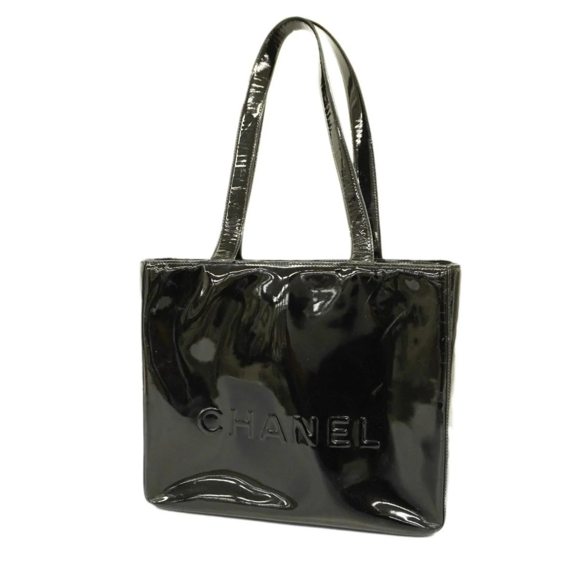 Champagne (Good) Patent Women's Pre-Owned Bag Chanel Black Tote Leather