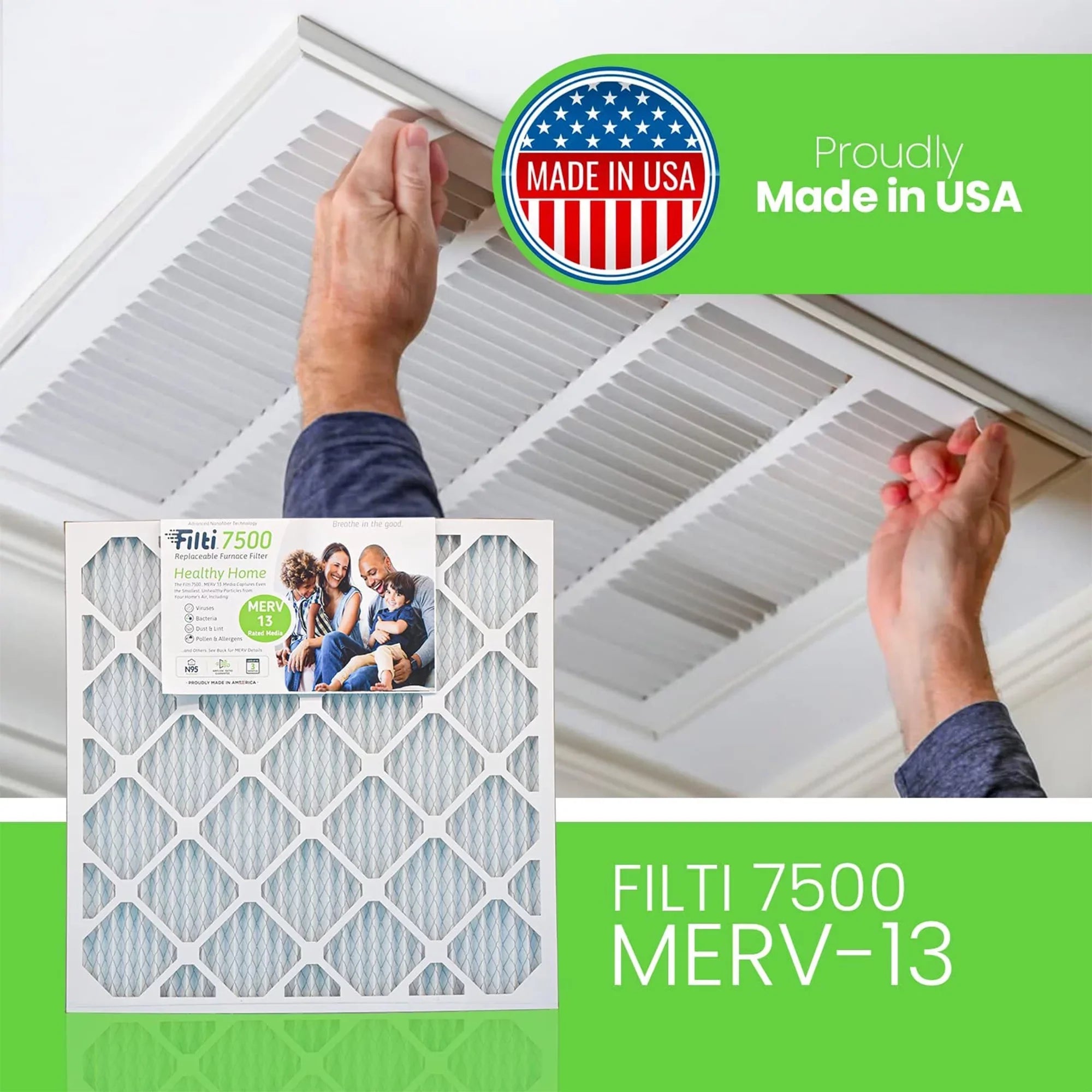 (2 Furnace MERV 13 Air Pleated HVAC Filter 20x25x5 7500 Home Pack) Filti