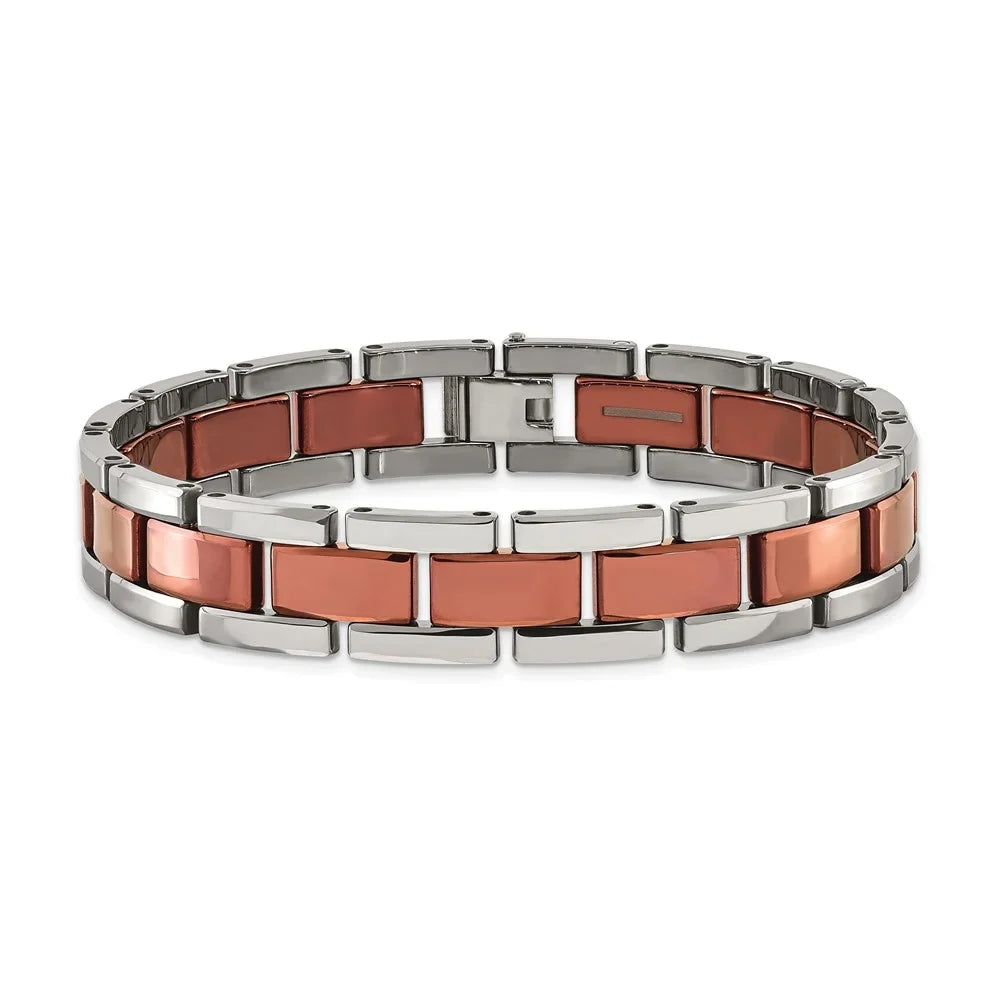 The Bow Men's & Link Plated Tungsten In Brown 8.25 Bracelet, Black Panther Polished