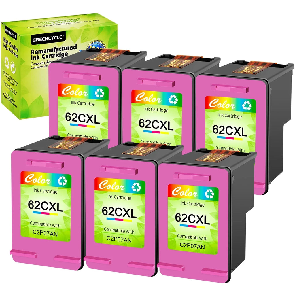 Replacement 5640 GREENCYCLE Cartridges 62 High 62XL Ink 5660 HP for OfficeJet 7644 Envy Tri-Color) OfficeJet 5740 7645 Yield 250 XL (6 5540 Compatible 8040 with 200