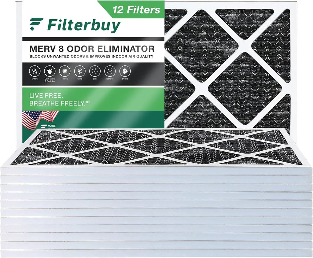 Eliminator 8 Filterbuy MERV Carbon with Furnace (12-Pack) Odor HVAC Filters 12x20x1 AC Air Pleated Activated