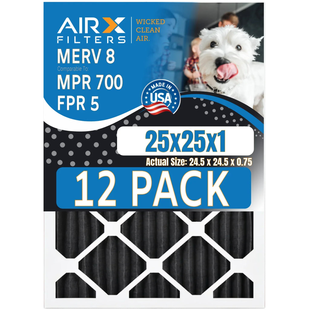 Filters MPR MERV WICKED 8 FILTERS 700, in Pack Furnace - Air AIRX USA 5, Filters by Comparable Odor 25x25x1 to Pet 12 of CLEAN Retention AIR. FPR Rating, Made Filter
