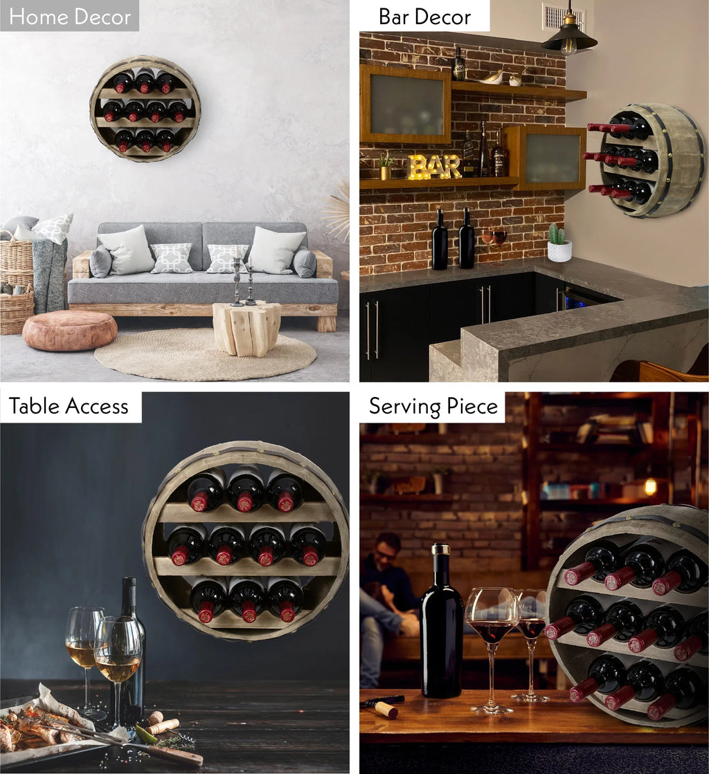 Wood Global Wall Rack Natural Wine Mounted Barrell Cota
