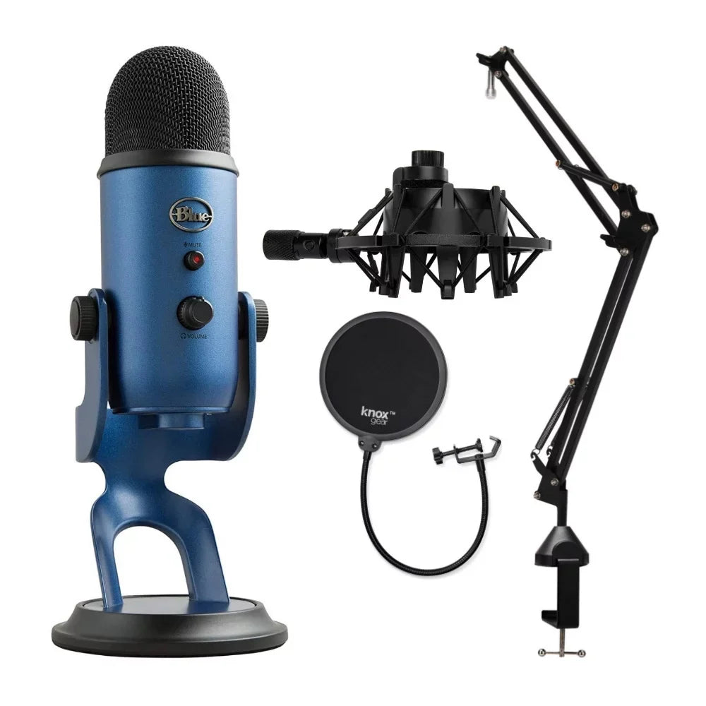 with Blue Mount and Microphones Stand, Blue) Boom Microphone Filter Pop (Midnight Yeti Shock Arm