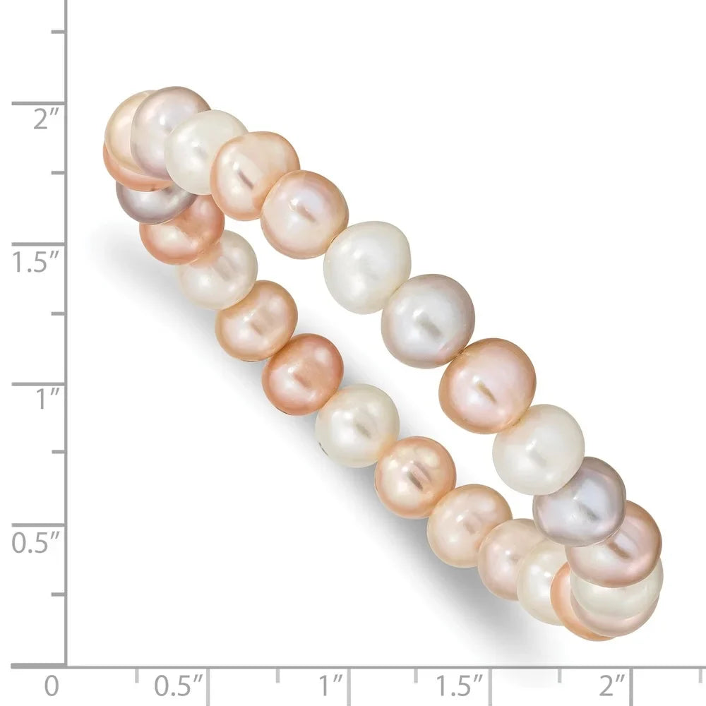 QQH5465 Stretch FWC 8-9mm Bracelet White/Pink/Purple Pearl