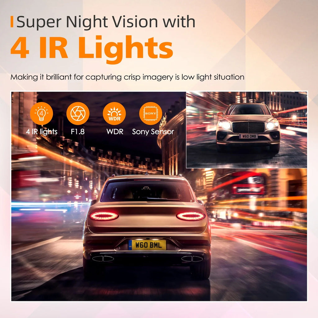 GPS Inside Night Front Vision,170° Camera Lock, 2K+1080P+2K Monitor Speed WDR, Wide Angle, IR Camera Parking 4K and Channel 3 TOGUARD Rear Dash Emergency Car