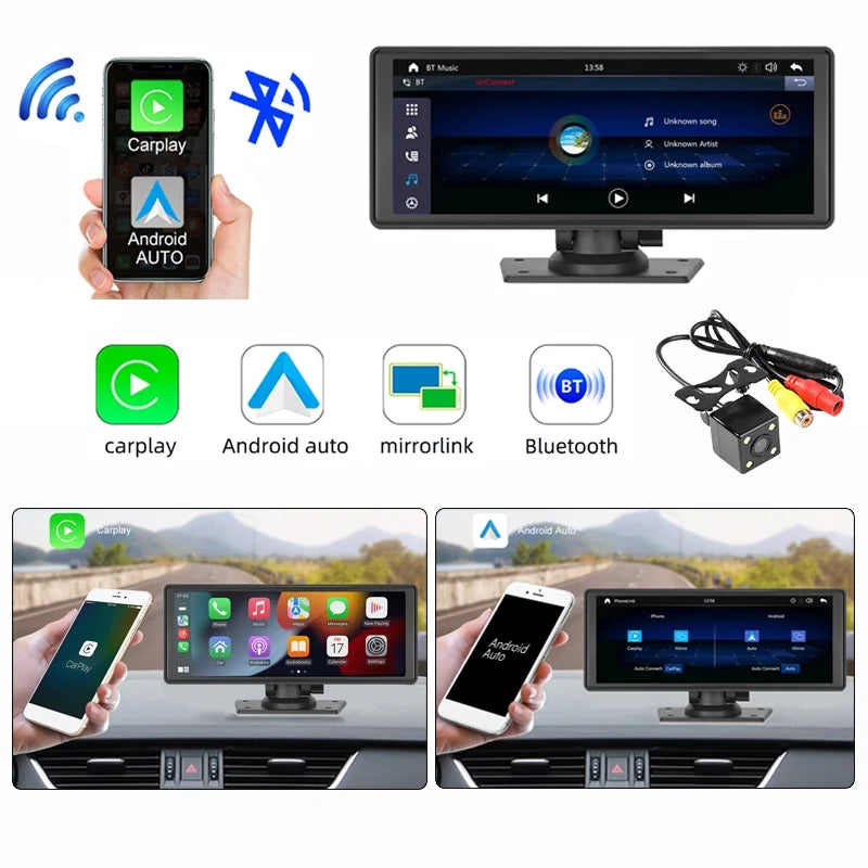 Auto Bluetooth Stereo,Newest Bluetooth/FM Portable Player with Car with Unit Camera Screen Carplay&Android Stereo FM Navigation 9.3 Inch Car Wireless Touch TF Transmitter,AUX, Synchronization/Rear