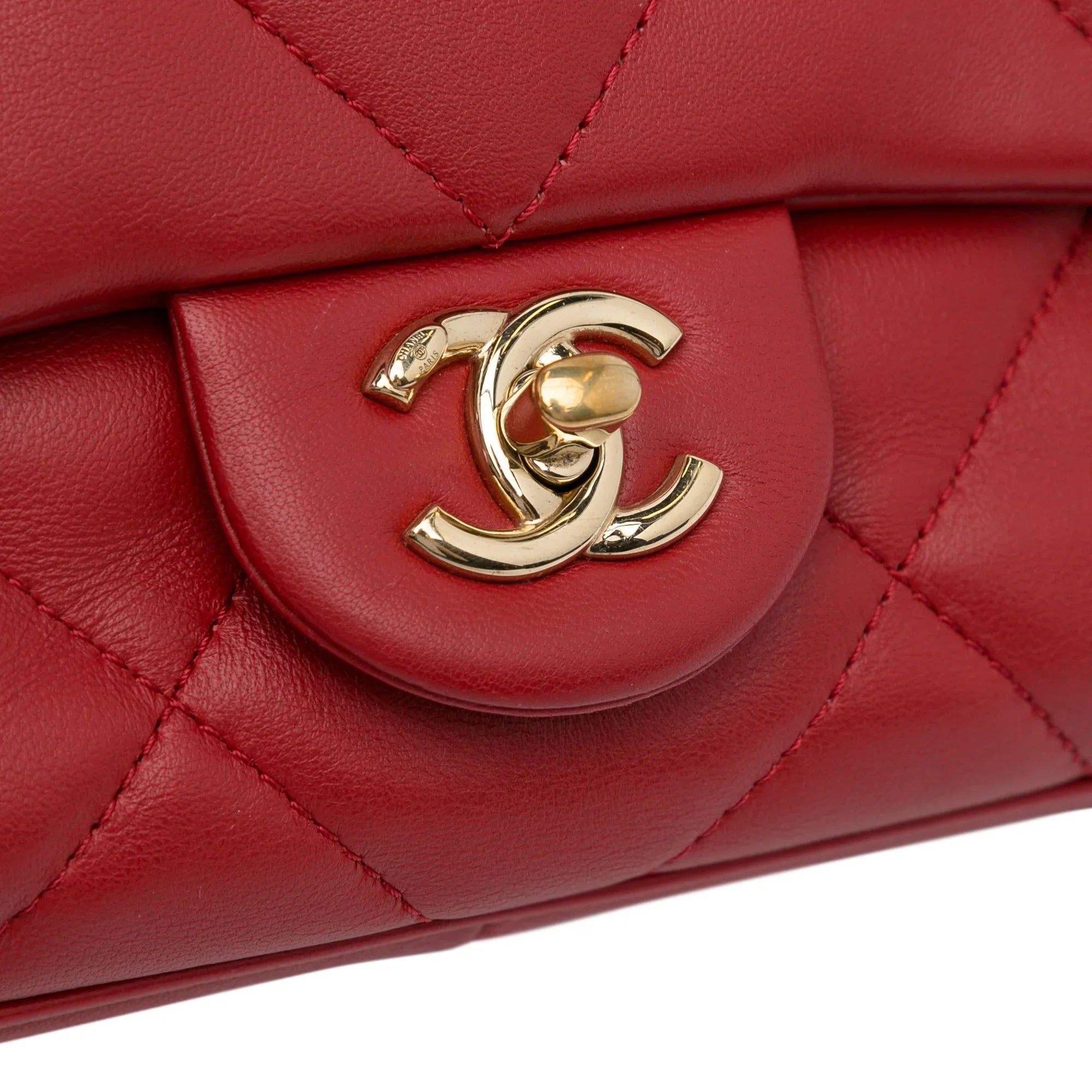 Bag Satchel Unisex Easy Pre-Owned Lambskin Carry (Good) Flap Authenticated Small Leather Chanel Red