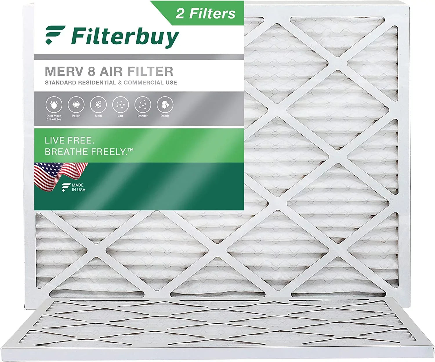 (2-Pack) 24x25x1 Pleated Filters HVAC 8 Filterbuy MERV Furnace AC Air