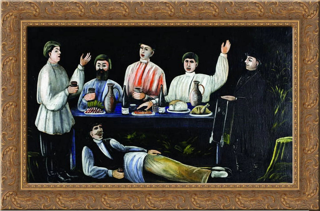 Ornate Molokani Canvas Gold Framed Carousing Pirosmani, 24x19 by Art Niko Wood