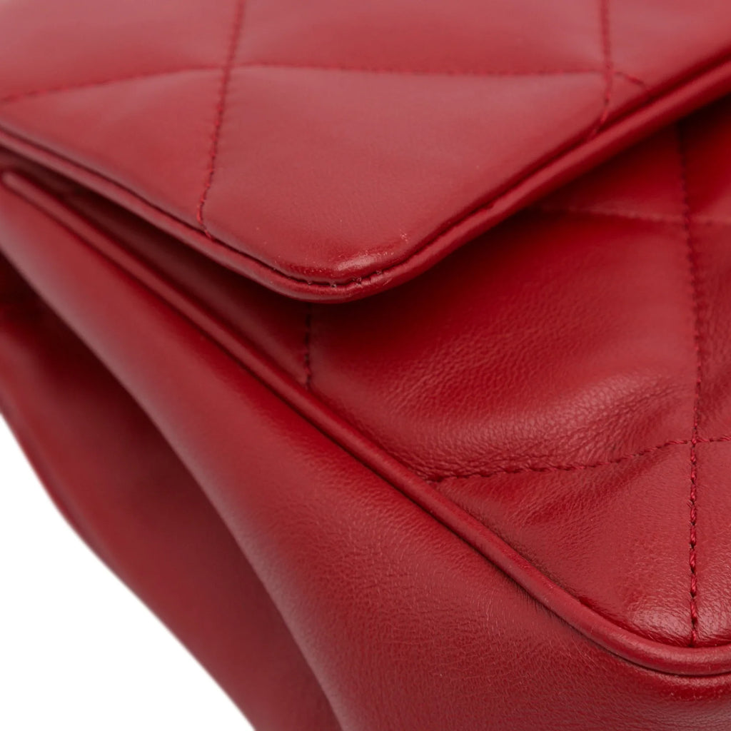 Bag Satchel Unisex Easy Pre-Owned Lambskin Carry (Good) Flap Authenticated Small Leather Chanel Red